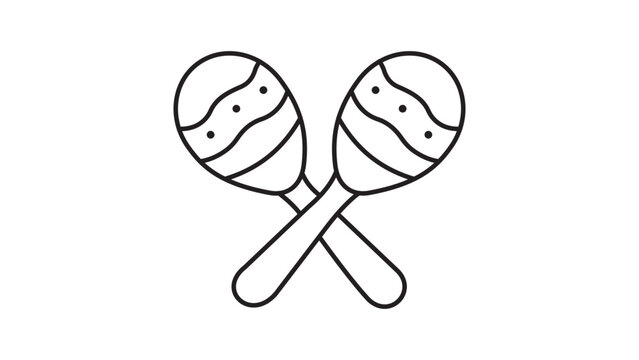 Pair of Crossed Maracas Minimalist Black Line Vector Icon on White Background. This Editable Stroke Illustration represents percussion musical instruments for Latin music, parties, and festivals.