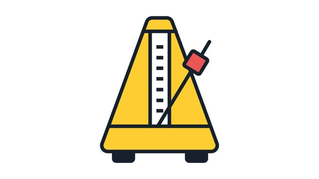 Modern Flat Vector Icon of a Music Metronome with Editable Stroke. Minimalist Illustration of a Triangular Tempo Device for Musicians, Rhythm Practice, and Beat Measurement on a White Background.