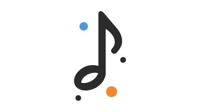 Modern flat vector icon of a musical note or quarter rest on a white background. This minimalist illustration features clean lines and colorful dots, perfect for music apps, UI, and design.