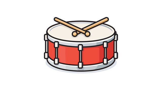Red Snare Drum with Drumsticks Editable Stroke Vector Icon Illustration. Modern Flat Design for Music, Percussion, and Band. Clean Minimalist Graphic on White Background with Line Weight Control.