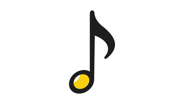 Eighth note musical notation vector icon illustration featuring a vibrant yellow notehead and black stem, minimalist flat design for music apps, education, and creative projects on white background.