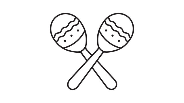 Minimalist black line vector icon of a pair of crossed maracas on a white background. This scalable editable stroke illustration is perfect for music, festival, party, and celebration designs.