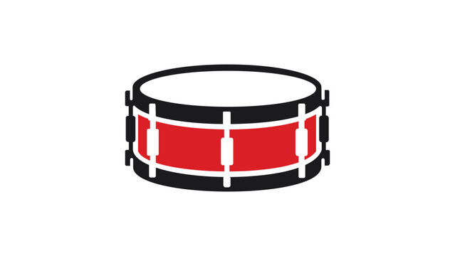 Snare Drum Modern Flat Vector Icon on White Background. Scalable illustration of a red and black percussion instrument for music, bands, and orchestral themes. Minimalist graphic design element.