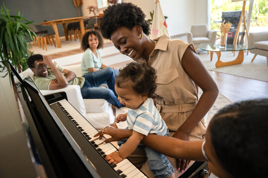Family enjoying music together at home