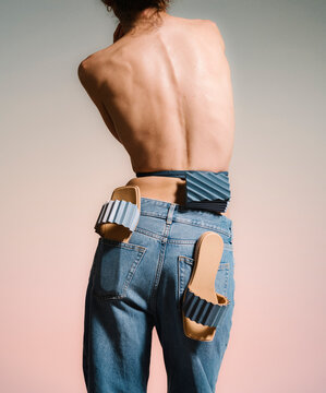 Back View Model With Sculptural Accessory Belt