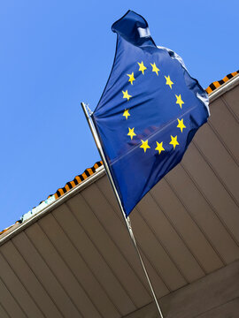 European Union flag and blue sky