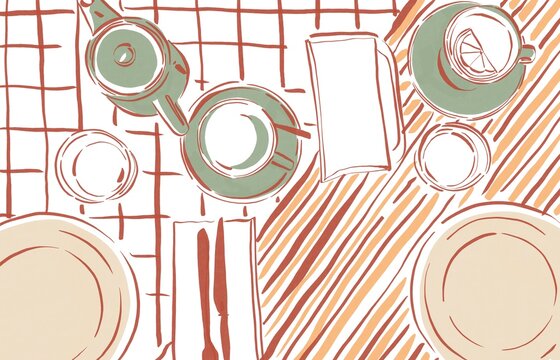 Dinner at Pizza Restaurant illustration