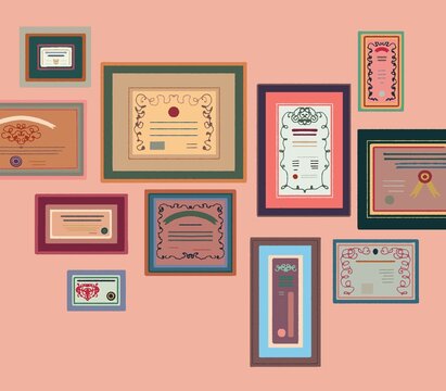 Hanging certificate and diploma on the wall