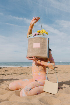 Elegant Beach Fashion With Large Tote Bag