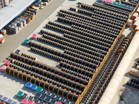Aerial View of Cable Factory Storage Yard with Reels