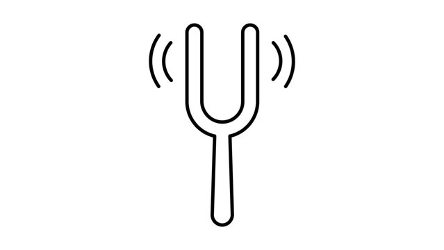 Tuning Fork Minimalist Black Line Vector Icon on White Background, Representing a Two-Pronged Metal Instrument for Musical Pitch, Sound Frequency, and Resonance, Editable Stroke Illustration.