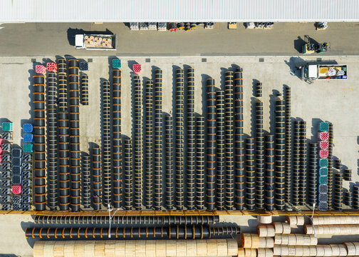 Aerial View of Cable Factory Storage Yard with Cable Drums