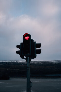 Traffic lights with heart as stop light. 
