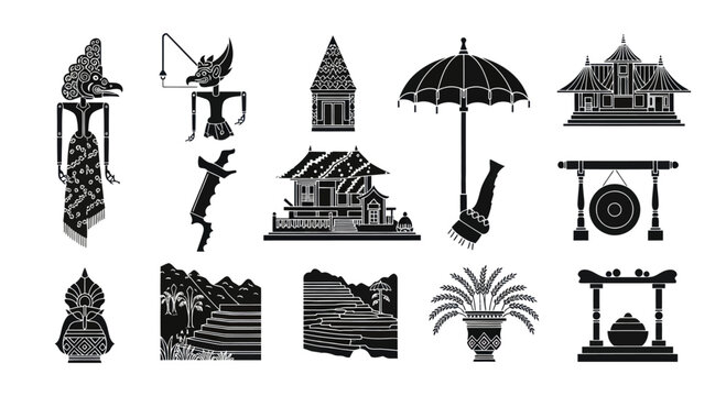 Traditional Indonesian Cultural Elements and Objects Collection.