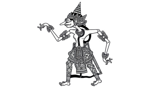 Traditional Indonesian Wayang Kulit Shadow Puppet Character.