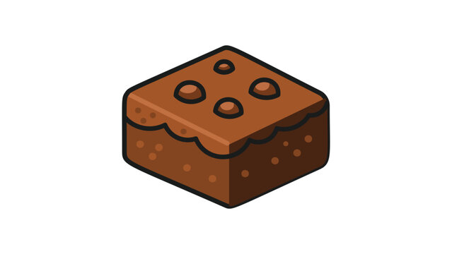 Square Chocolate Fudge Brownie with Melting Chips, Modern Flat Vector Illustration Icon with Editable Stroke. Ideal for Bakery Menus, Sweet Dessert Recipes, and Food Apps. Scalable SVG Graphic.