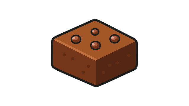 Modern chocolate brownie vector icon illustration with editable stroke. Square fudge dessert with chocolate chips on top, isolated on white background. Scalable flat design for menus and apps.