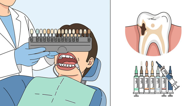 Dentist Comparing Tooth Shade with Patient, Dental Care, Cavity, Whitening