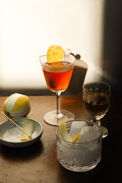 Hard Light Cocktail Trio on Marble Table