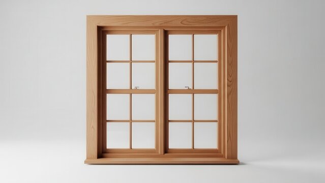 Elegant timber sash window isolated on a bright background showcasing classic architectural design