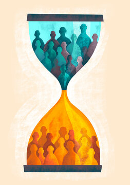 Hourglass representing time passing and people waiting