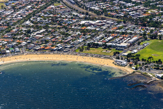 Williamstown aerial view of beach, shoreline and waterfront park