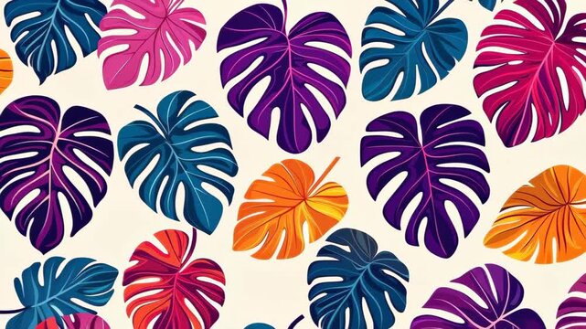 Colorful Botanical Pattern: A vibrant pattern of colorful tropical leaves creating a visual feast for the eyes, perfect for adding a touch of nature-inspired elegance and freshness.