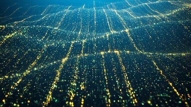 Abstract glowing particle wave emphasizing natural beauty and tranquility