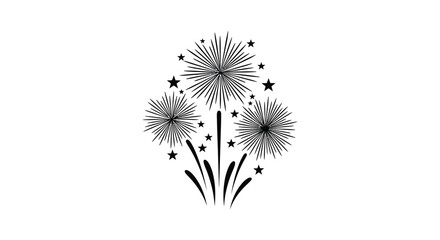 Black and white illustration of fireworks and stars festive celebration © Meem