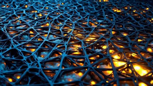 Abstract network with glowing nodes emphasizing urban lifestyle and city dynamics
