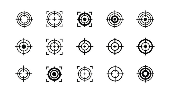 Set of target icons, crosshair, aim, focus, sniper scope, gun sight, bullseye vector collection