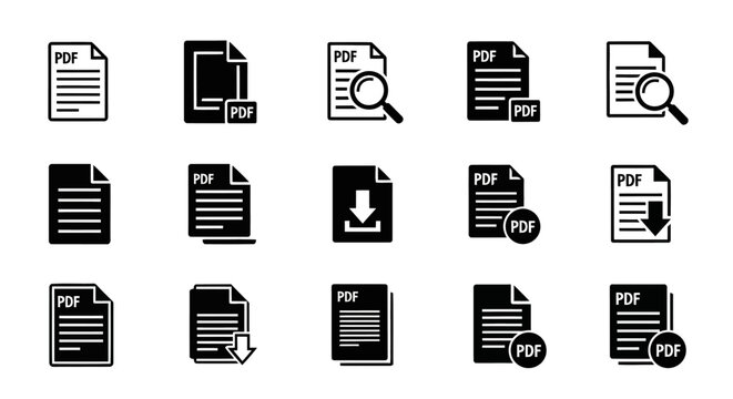 Set of pdf file icons, document symbols, vector illustration