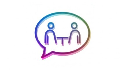 Fototapeta premium Dynamic 3D gradient icon symbolizing a two-person discussion or online chat for digital platforms