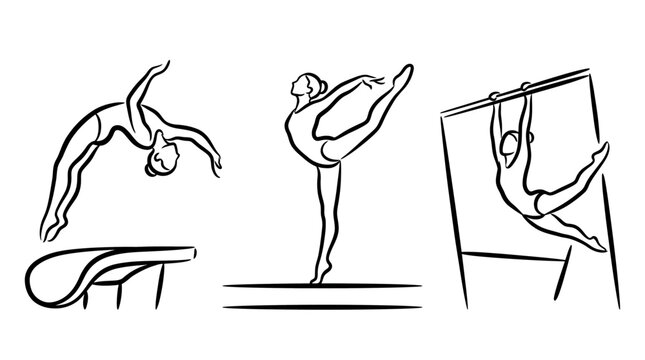 Gymnastics Line Art - Dynamic Poses of Balance and Strength.