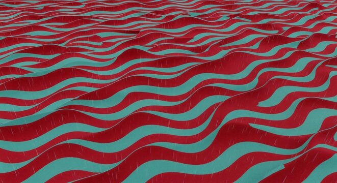 Ondas abstractas en rojo y verde azulado, fondo din&aacute;mico de cintas festivas para Cinco de Mayo, superficie ondulada vibrante, dise&ntilde;o moderno de celebraci&oacute;n mexicana, patr&oacute;n fluido.