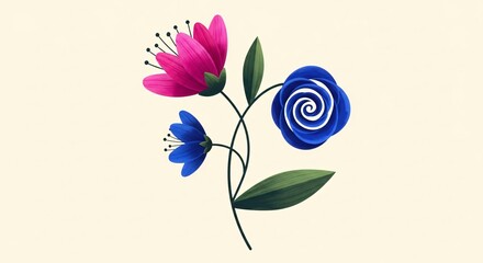 Fototapeta premium Flores mexicanas vibrantes para celebración del Cinco de Mayo, ilustración de estilo folclórico con colores brillantes, diseño floral artístico para decoración festiva y alegre.