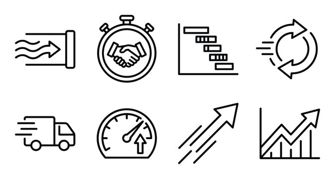 Arrow speed handshake bar chart cycle truck speedometer increasing arrow graph icons.
