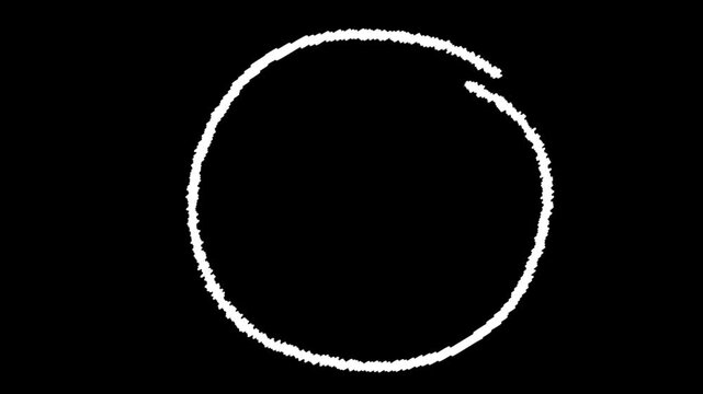 White chalk circle drawing animation on a black background with a textured pencil effect for education videos and creative presentation highlights.