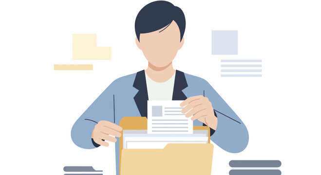 Man organizing documents in a folder, managing files and paperwork.