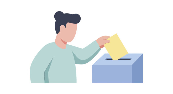 Person casting vote into ballot box during election process.