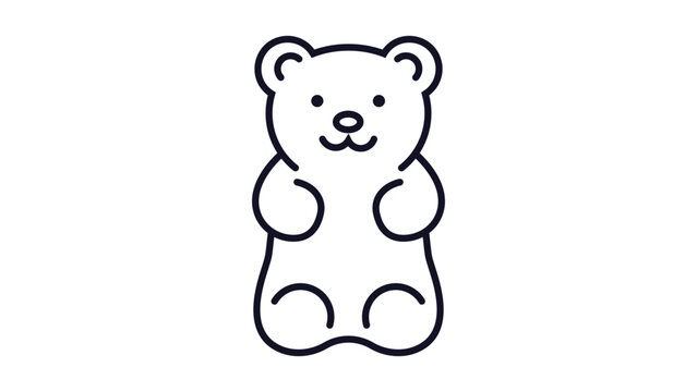 Gummy Bear Minimalist Black Line Vector Icon on White Background. This cute standing jelly candy illustration features an editable stroke for customizable line weight and scalable graphic design.