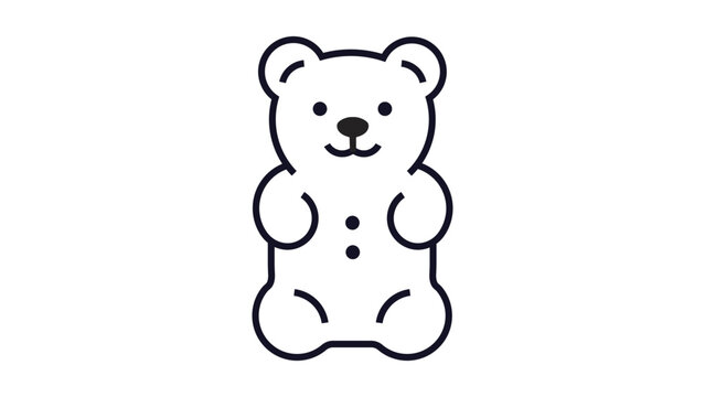 Gummy Bear Minimalist Black Line Vector Icon with Editable Stroke. Clean Outline Illustration of a Standing Gummy Bear Candy, Scalable Graphic for Food, Snacks, Sweets, and Confectionery Design.