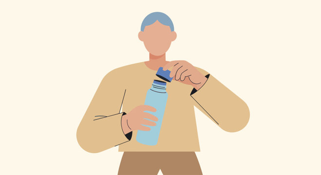 Person opening a plastic water bottle for hydration.