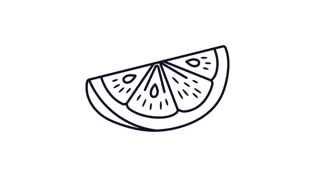 Minimalist Black Line Vector Icon of a Juicy Lemon or Lime Wedge Slice with Seeds, Hand-Drawn Outline Illustration with Editable Stroke for Customizing Line Weight on White Background.