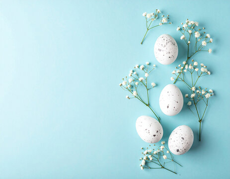 Easter eggs with babys breath flowers.
