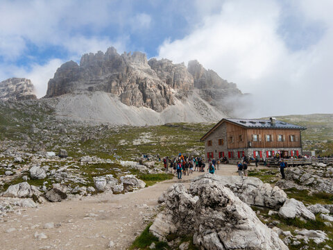 Rifugio Lavaredo mountain hut below the Tre Cime di Lavaredo, in Italy