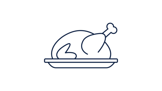 Roasted Turkey on a Platter Minimalist Black Line Vector Icon Illustration with Editable Stroke. Ideal for Thanksgiving, Christmas, or Food Menus. Clean Scalable SVG Design on White Background.