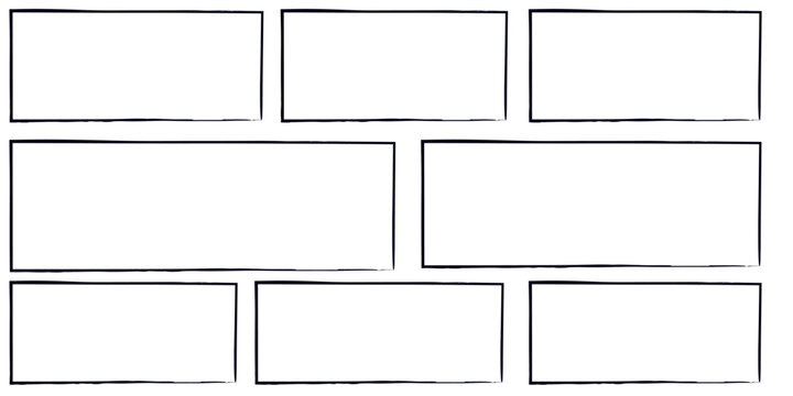 Grunge square and rectangle frames. Ink empty black boxes set. Rectangle borders collections. Rubber square stamp imprint. Vector illustration isolated on white background.
