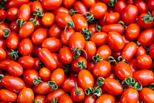 Fresh cherry tomatoes with stems