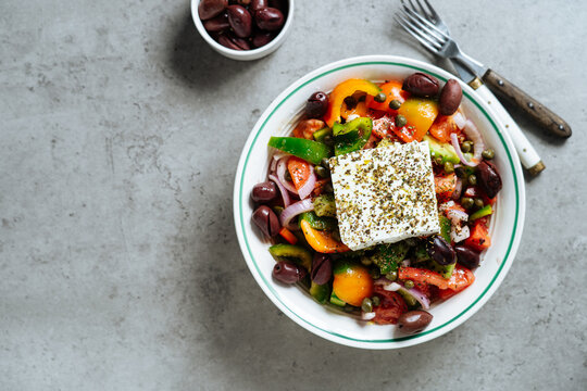 Traditional Greek salad with feta and vegetables